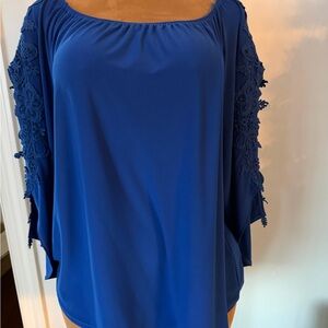 Joseph Ribkoff Open Sleeve Royal Blue Tunic Top Gorgeous Lace 12 XL L NWT